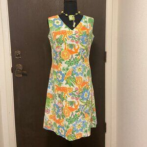 Vintage handmade cotton summer dress - A-line Shift Jungle Print 10-12